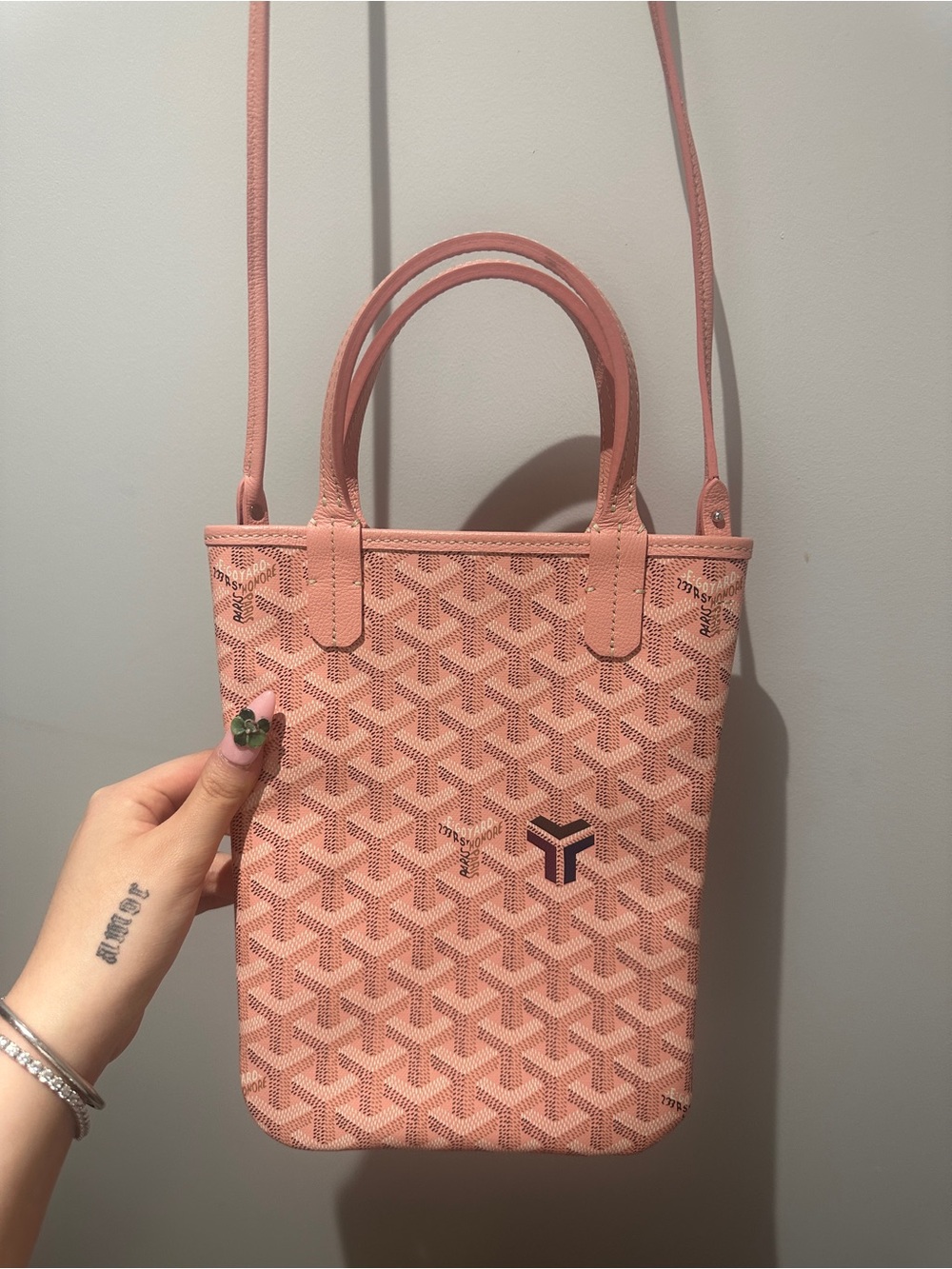 Goyard Pink Patterned Mini Tote with Crossbody Strap